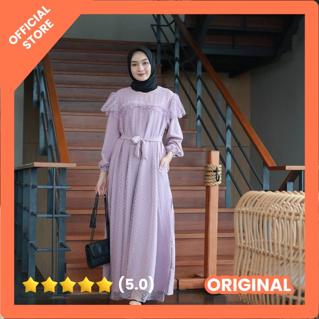 COD - Mira Maxy Dress Matt Wollycrepe Mix Doty Tile Brukat Import Fashion Wanita Pesta Kondangan