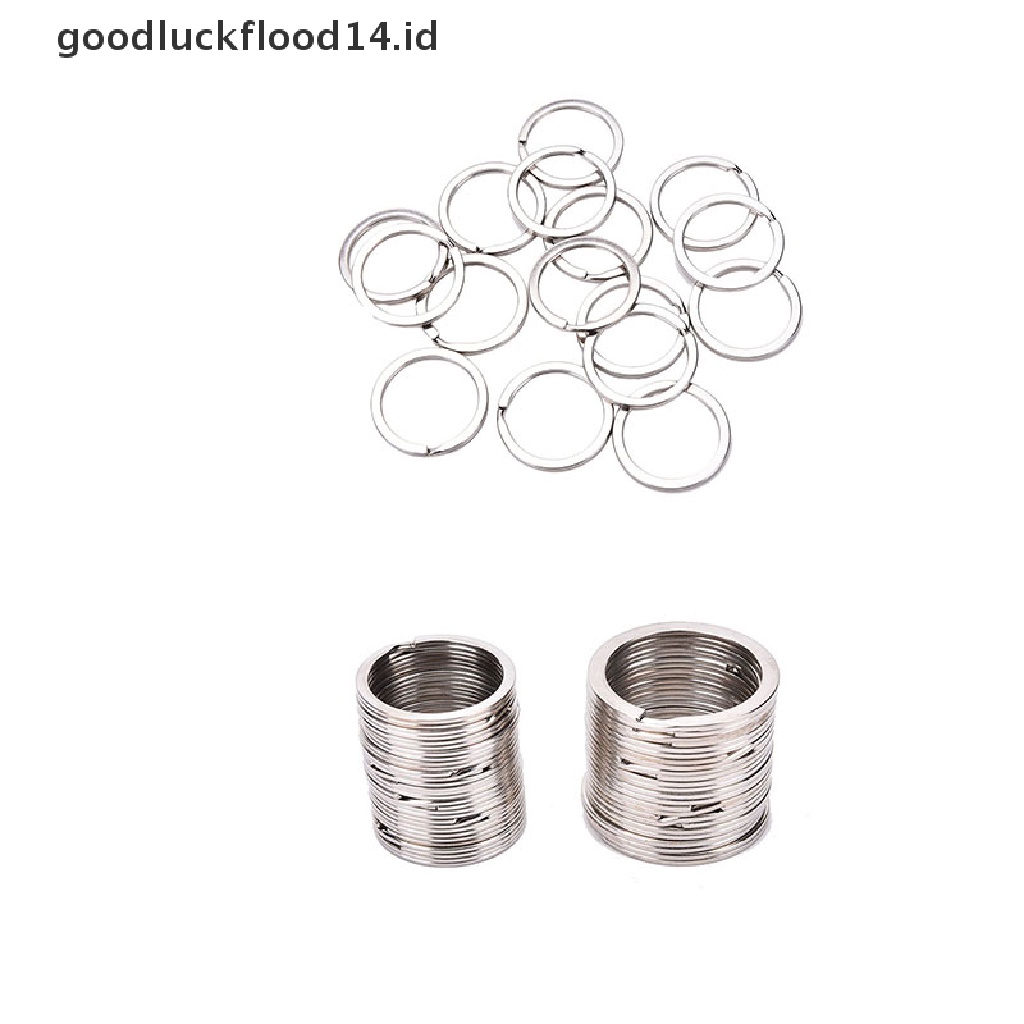 [OOID] 100 Pcs/Set Silvery Key Chains Stainless Steel Round Circle DIY Keyrings 2 Sizes ID