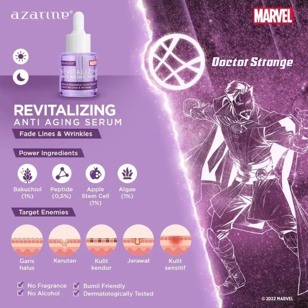 AZARINE Superhero Serum Anti Aging Series Indonesia / Retinol Smooth Glowing Miracle Oil Revitalizing Anti Aging 20ml / Penuaan Dini Wajah / Skincare Face Care Facial Wash Toner Essence Mist Day Night Eye Cream Sunscreen Mask Moisturizer / Paket Lengkap