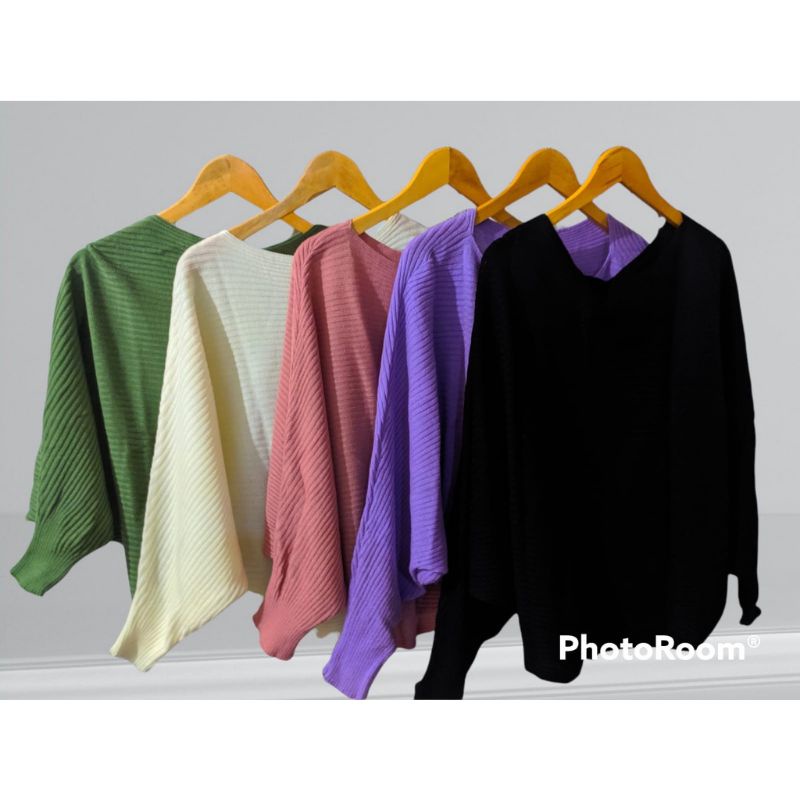 Bitna Sweater model Batwing Rajut Salur / Atasan Batwing Rajut