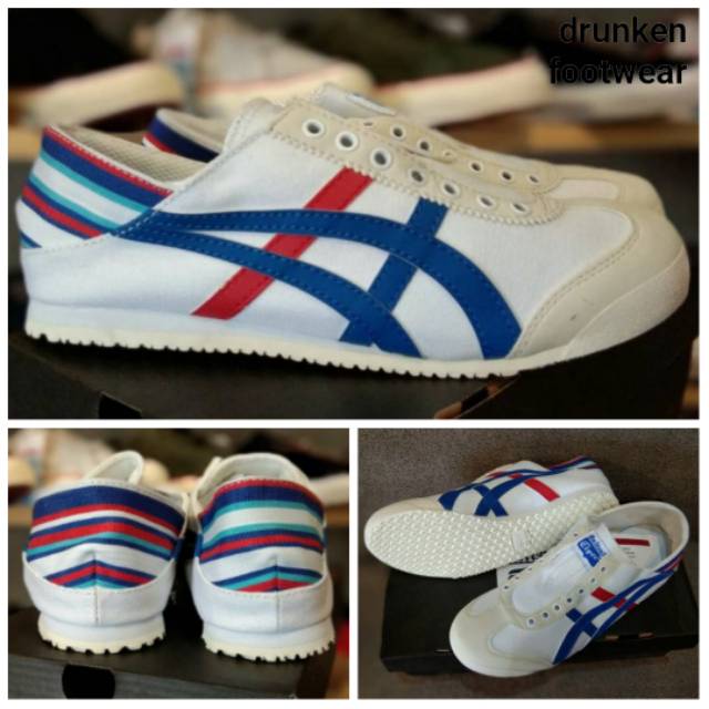 SEPATU ONITSUKA TIGER SLIP ON MEXICO PARATY WHITE BLUE RED - ORIGINAL MIRROR UA - MERAH BIRU PUTIH