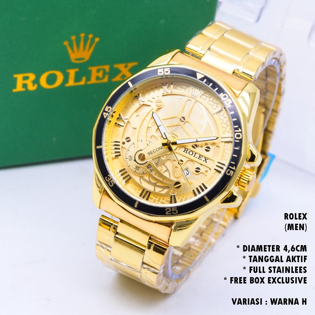 (FREE BOX) JAM TANGAN PRIA FASHION RANTAI BODY BULAT TANGGAL AKTIF