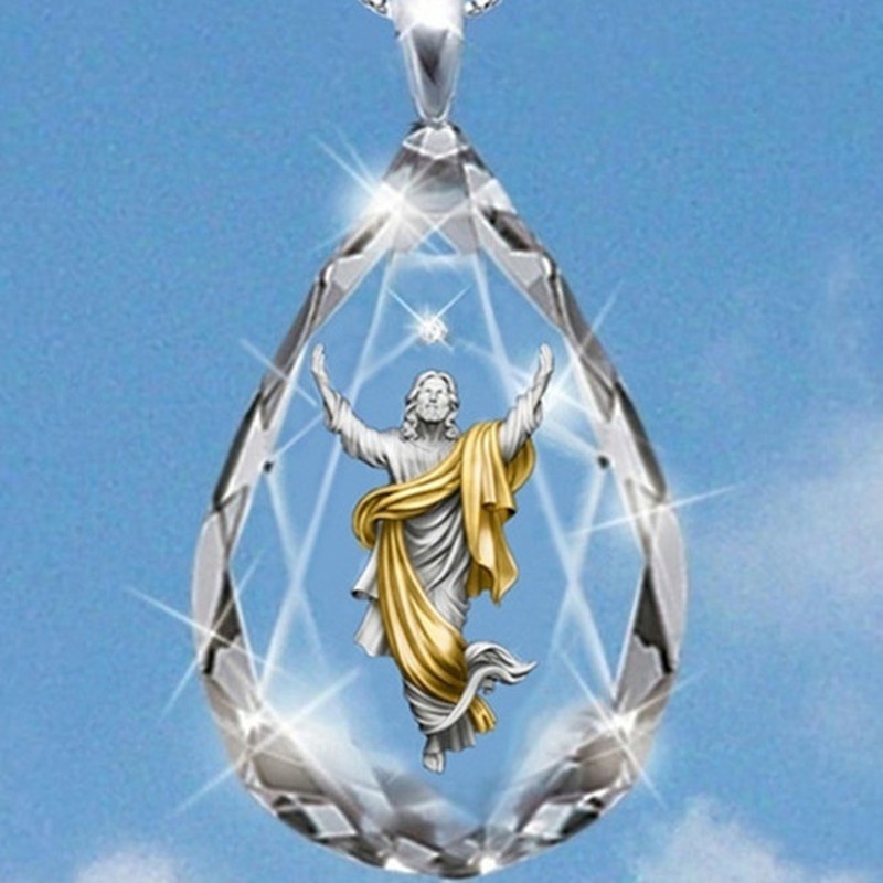 Fashion Stainless Steel Jesus Crystal Pendant Necklace Jewelry Accessories