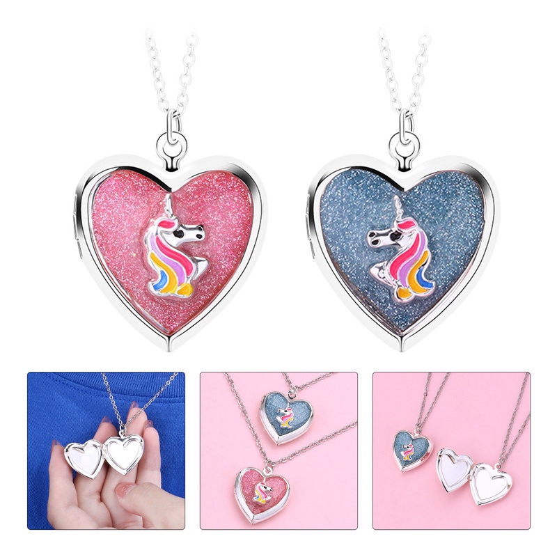 2pcs / Set Kalung Rantai Dengan Liontin Unicorn Warna-Warni Untuk Wanita