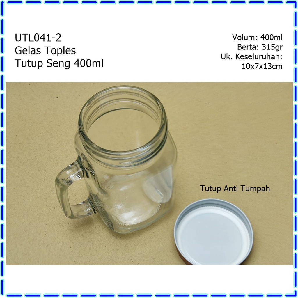 UTL041-2 Gelas Toples/Mug Tutup Seng/Mason Jar/Drink Jar Harvest 400ml