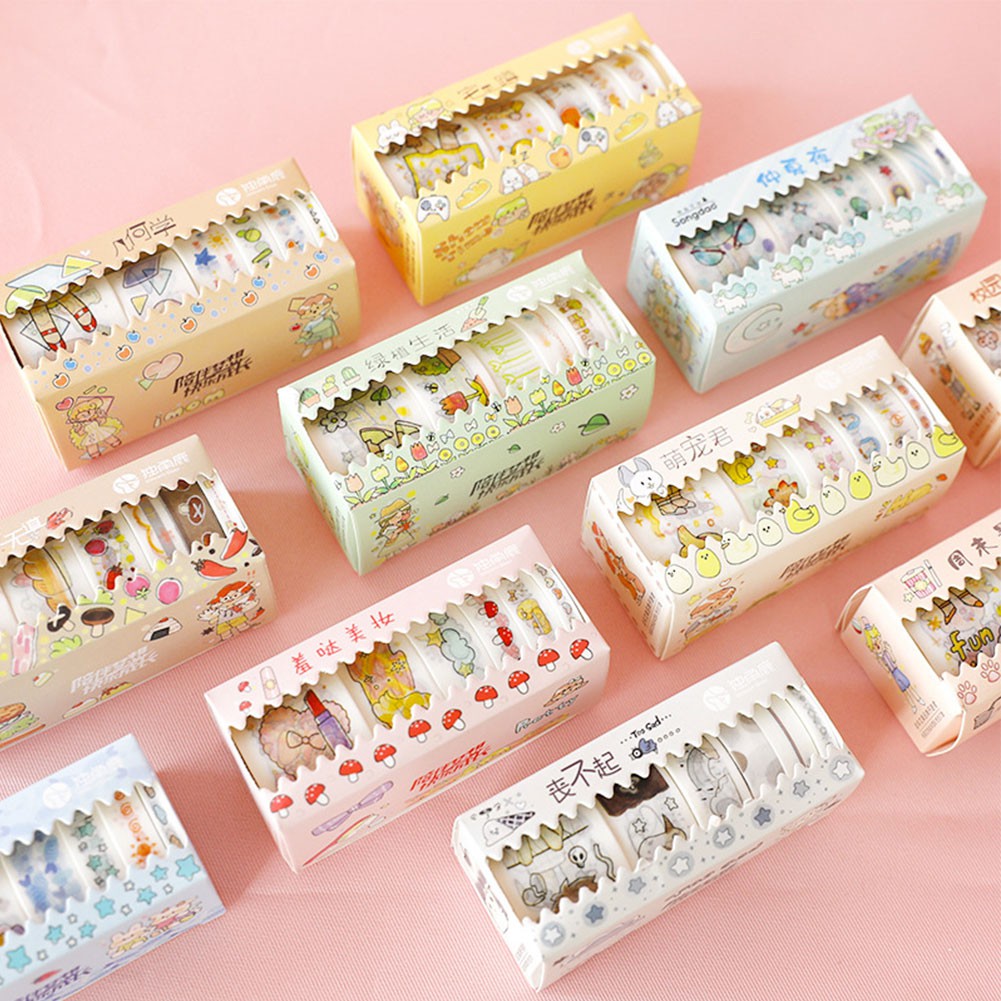 6Rolls/Box Cute Cartoon Daily Life Journal Tape DIY Washi Paper Scrapbooking Diary Tape Sticker