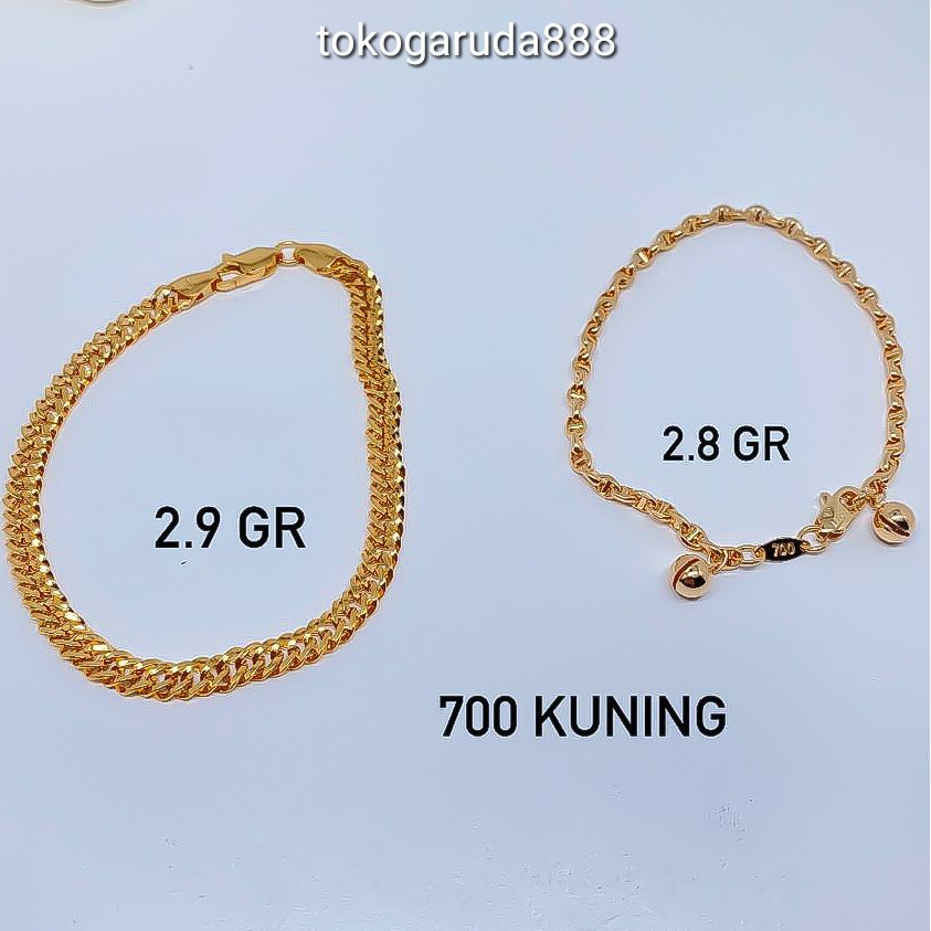 Rantai tangan kaki gelang tali anak dan dewasa emas asli kadar 70% 700 filk segiempat padat cowok cewek 750 75% gold