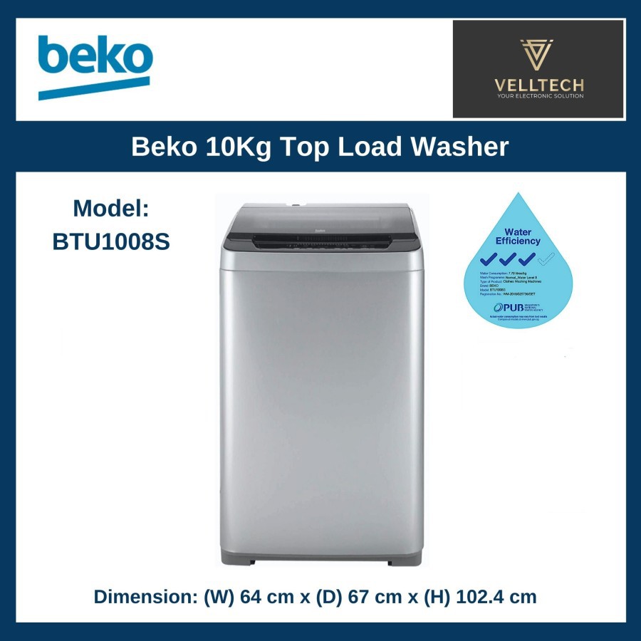 BEKO MESIN CUCI 1 TABUNG 10KG BTU1008S TOP LOADING