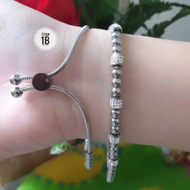 Gelang  serut titanium perhiasan wanita elegan import
