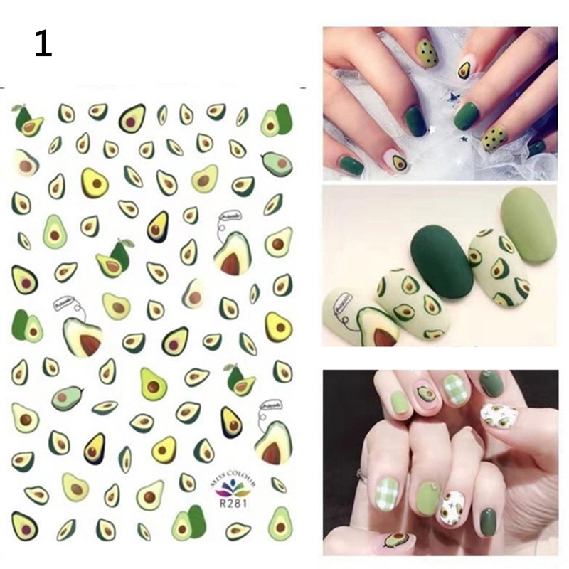 1 Sheet Nail Sticker Avocado Cactus Flower Fruit Paper Applique Manicure Sticker