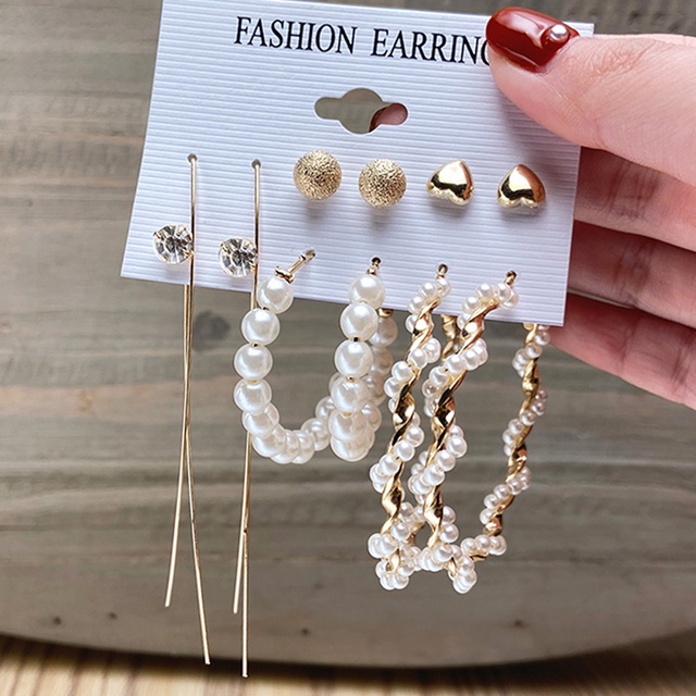 17KM Fashion Pearl Butterfly Earring Set Crystal Tassel Elegant Stud Earrings Gold Earrings Women Jewelry Accessories-12
