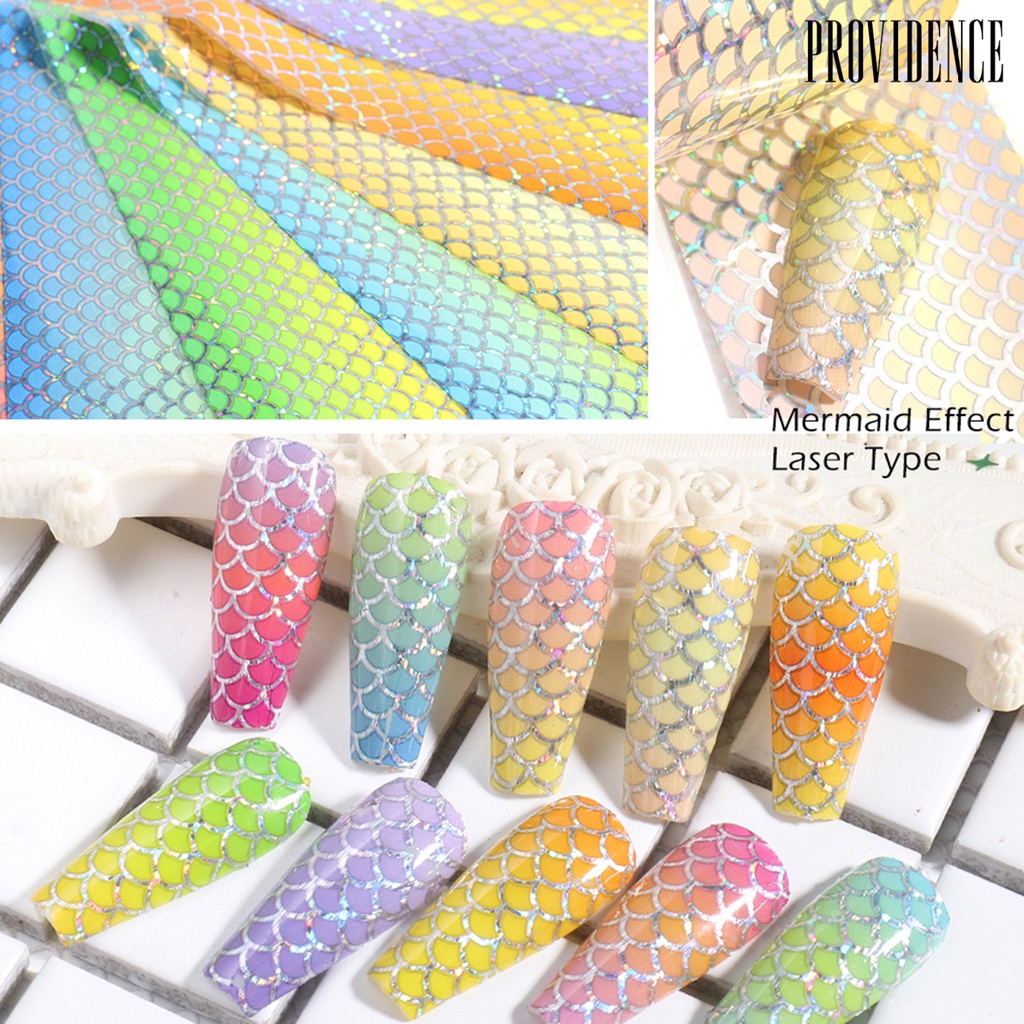 Providence 10Pcs/Set Nail Mermaid Decals Squama Style DIY Colorful Nail Foil Fish Scales Gradient Transfer for Manicure