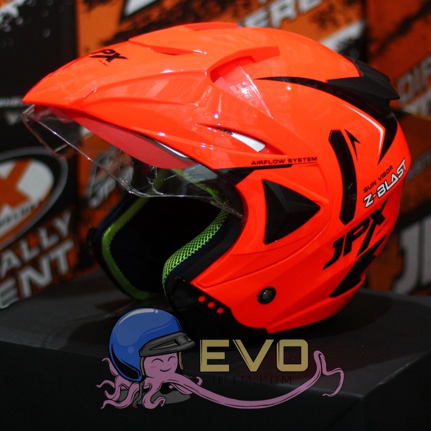 HELM JPX HALFFACE_JPX Z-BLAST - FLUO RED GLOSS ( ONGKIR 2KG) JPX HALFFACE JPX SEMICROSS JPX ZBLAST