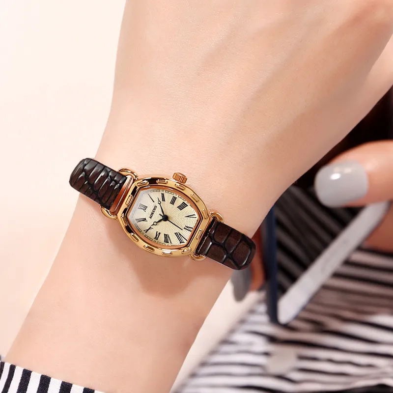 AOKEYO S053 Jam Tangan Wanita Klasik Mode Display Kuarsa  Santai Jam Tali Kulit Tahan Air  Jam Tangan Cewek (Free BOX+Kartu Garansi)-6