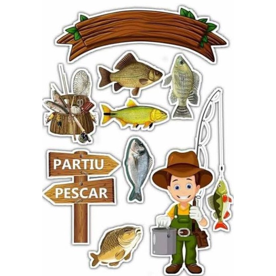 Topper Cake custom ucapan tema mancing ikan