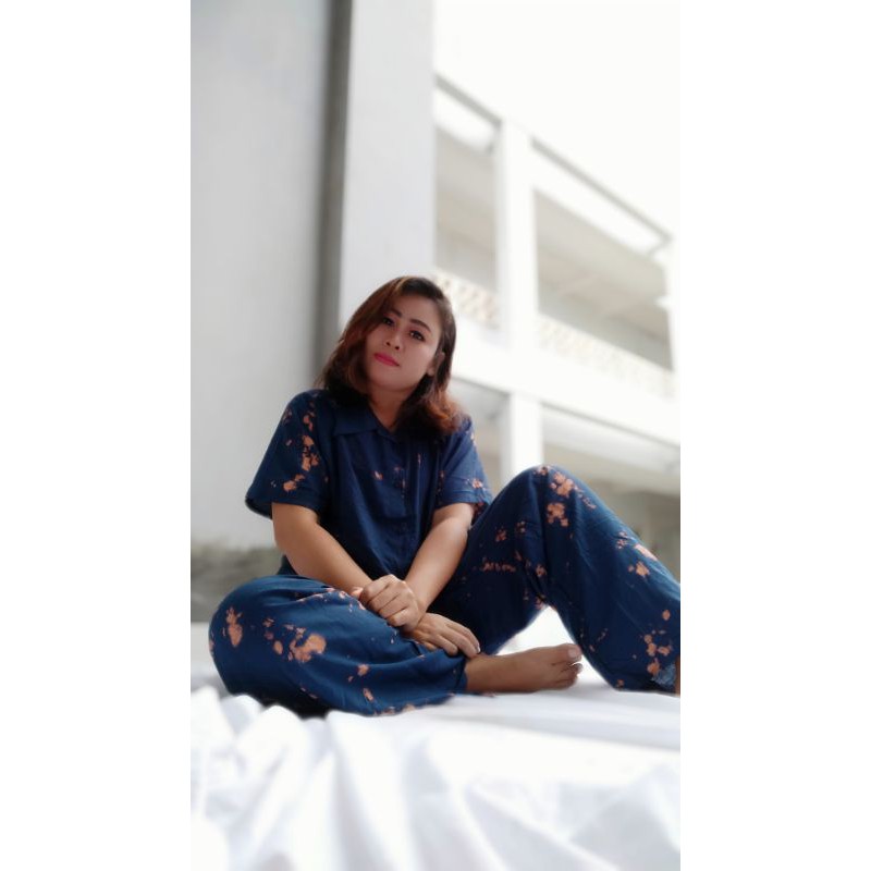 Set Piyama Jumbo XXL LDd 120 Lengan Pendek Busui Kancing