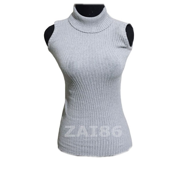 Turtle Neck Tanktop Rajut - Yukensi - Atasan Wanita-Abu