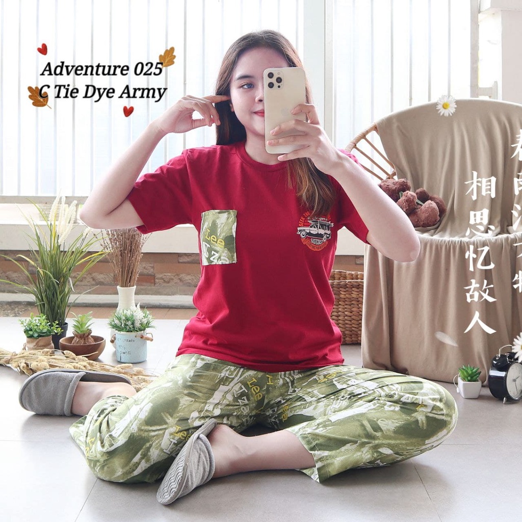 IZANY Piyama Dewasa Size S/ CP Atasan kaos Tebal-ADV 025 TIEDYE ARMY