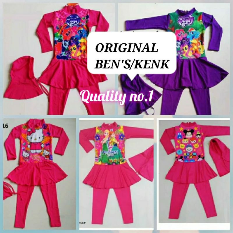 BAJU PAKAIAN RENANG ANAK PEREMPUAN MUSLIMAH MUSLIM BEN'S/KENK ORIGINAL