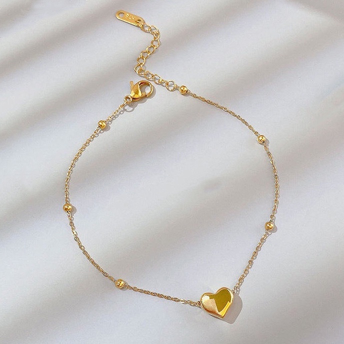 Gelang Titanium Wanita Anti Karat Manik Hati Emas 18K Cantik Perhiasan Korea-gold