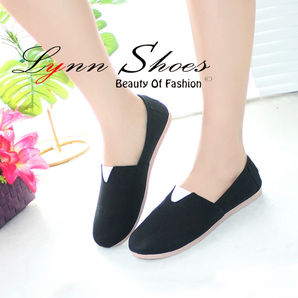 Lynn Sepatu Balet Model Wakai Wanita Slip On SW1WJ - Abu / Cream / Merah / Hitam