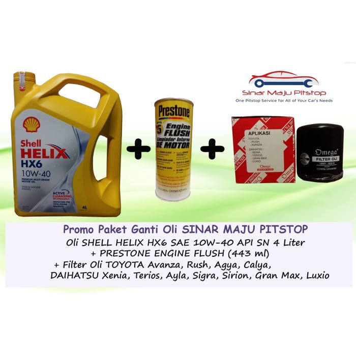 Paket Ganti Oli DAIHATSU AYLA & SIGRA - Shell Helix HX6 10W-40 (4 Liter) & Filter Oli & Engine Flush