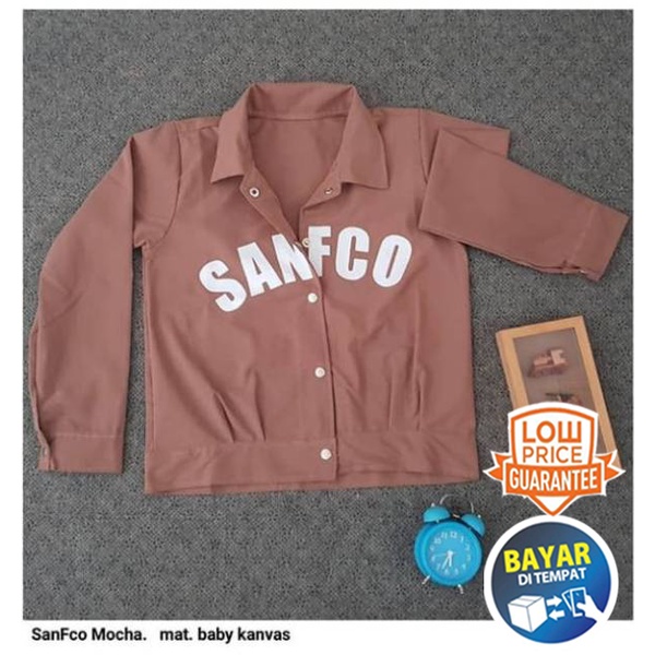 Sanfco Jaket Modis Kancing Depan Berkerah Aplikasi Bordir (Ukuran L) - Jaket Terbaru - Jaket Bomber - Jaket Wanita (COD)-Dusty