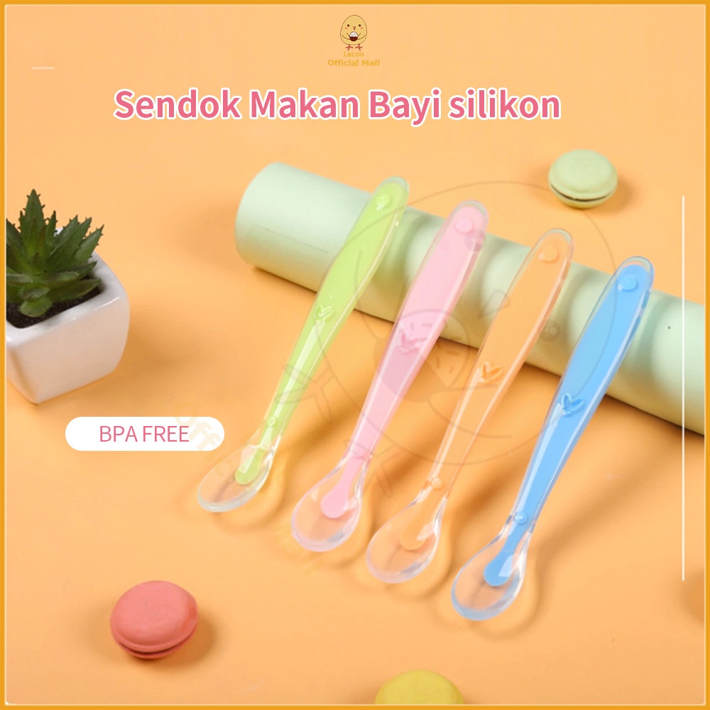 Lacoo Sendok peralatan makan bayi anak silicone Baby Spoon BPA FREE