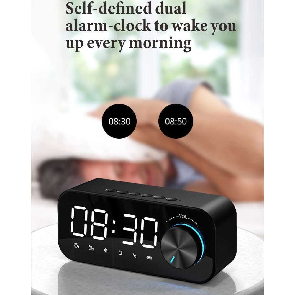 [ORIGINAL] Jam Weker Alarm Meja Kamar Tidur Digital Clock Dengan Speaker Bluetooth 5.0 Terbaru Hitam