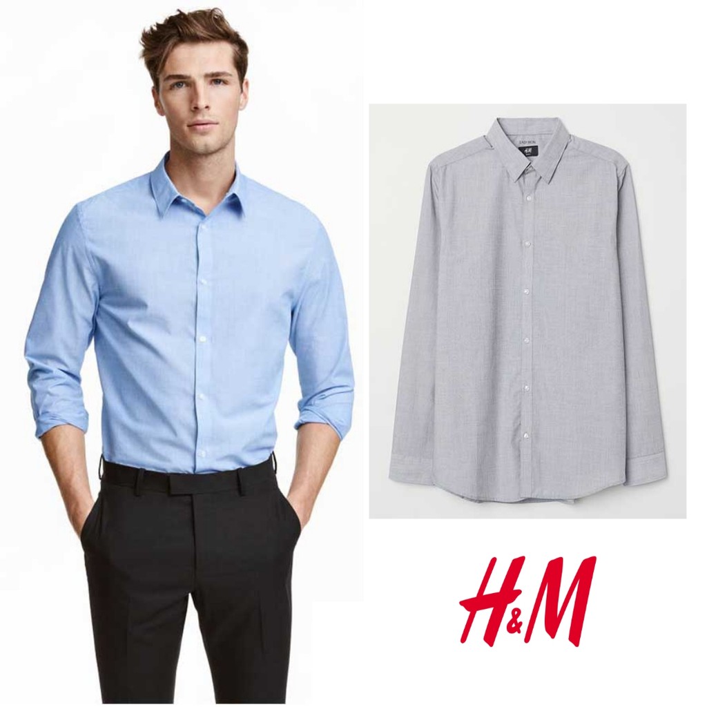  H M Kemeja Pria Slim Fit Atasan Kasual Pria Original 