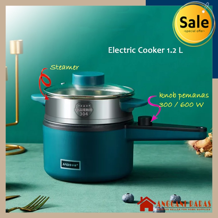 Panci Portable Panci Listrik Mini Serbaguna Kukusan Tutup Kaca Electric Cooker Pan 1.2L