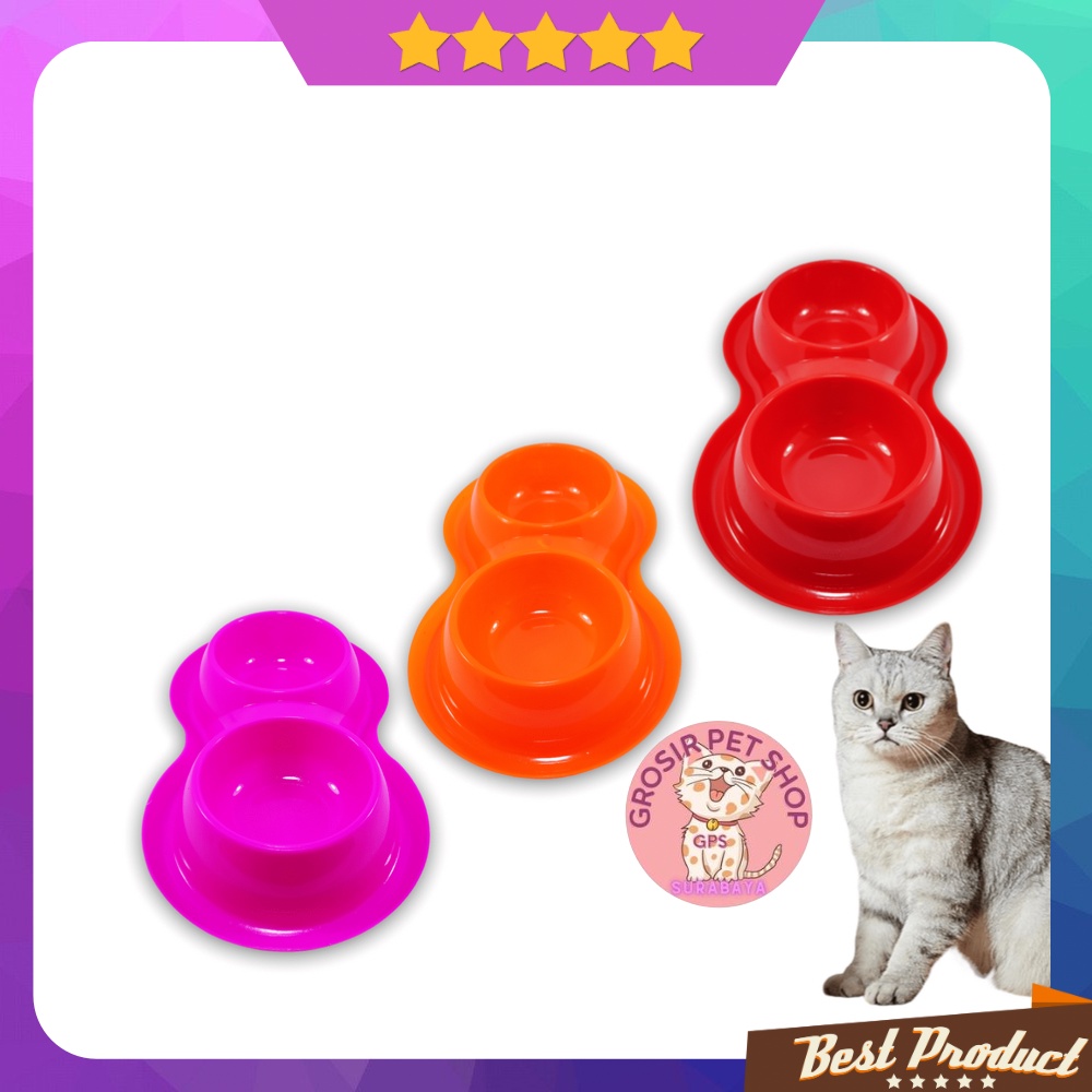 Mangkuk pakan kucing Anjing kelinci double anti semut plate bowl feeder