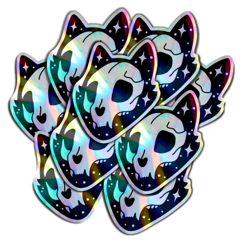 

Stiker Hologram Tengkorak Kucing | Cat Mask Witchcraft Stickers Moonchild Aesthetic Aksesoris Hp Laptop