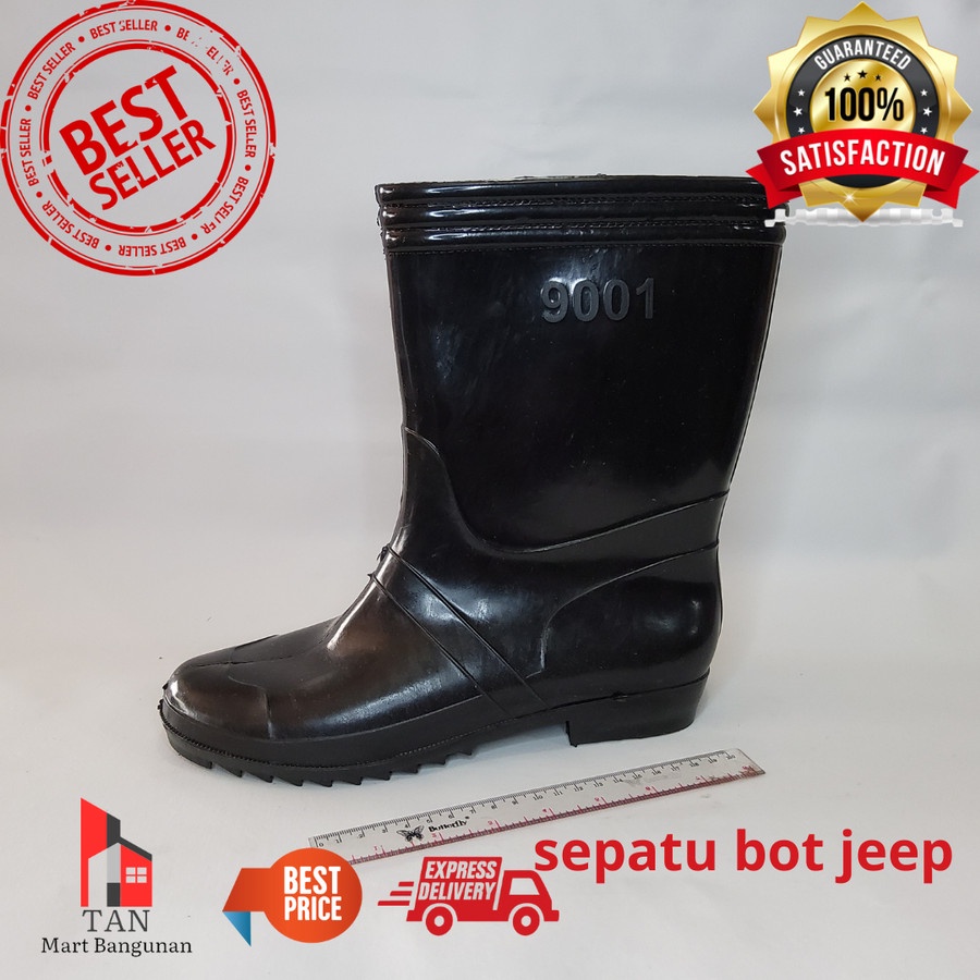 Sepatu Bot Boot JEEP Pria Wanita PEndek Hitam Proyek Karet Anti Air 27