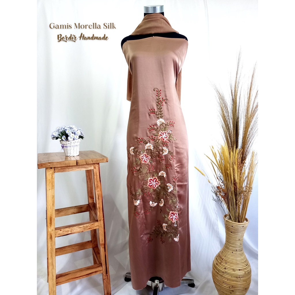Pusat Bordir Tasikmalaya - Bahan Gamis Bordir Manual Silk Premium Mellorra