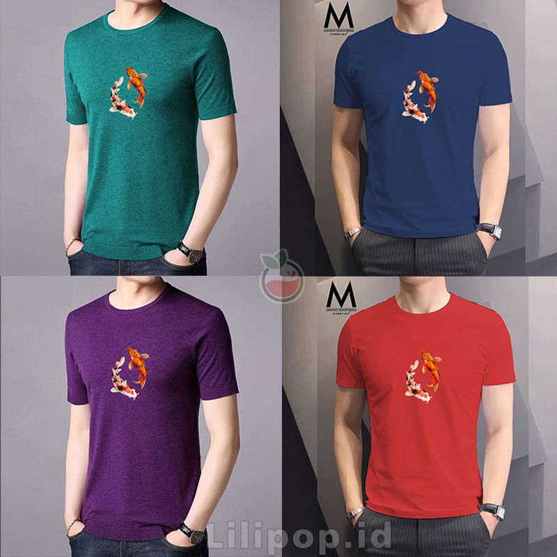 Kaos Tshirt  Pria Koi Baju Distro Basic Lengan Pendek Cowok Kasual Lilipop