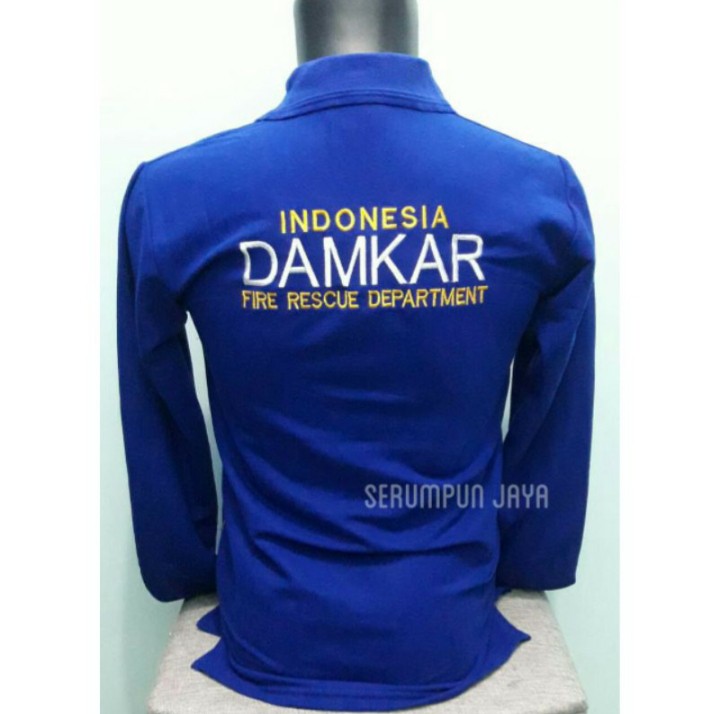 KAOS DAMKAR LENGAN PANJANG - KAOS KERAH DAMKAR BIRU PANJANG FULL BORDIR