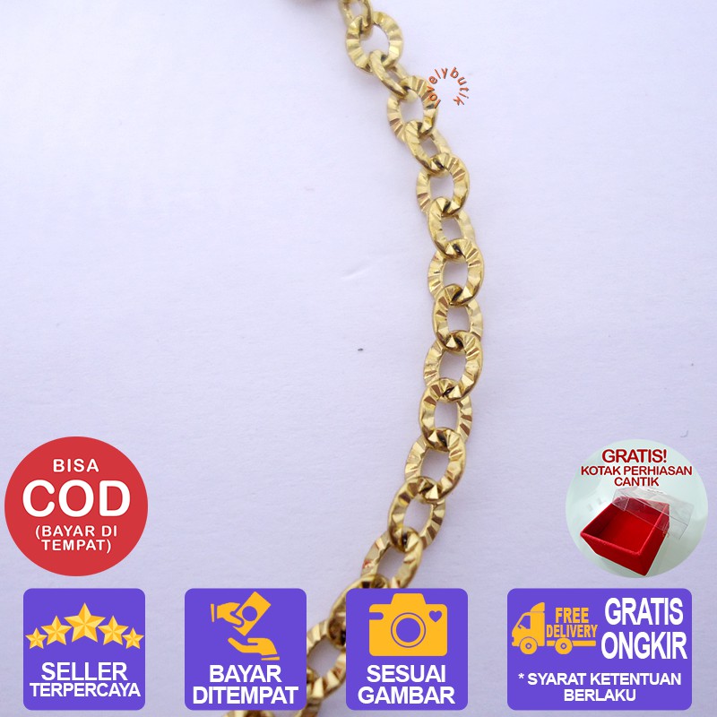 Lovelybutik  Gelang Titanium Asli  Anti Luntur Wanita  Polos Rantai Nori Donat BONUS KOTAK PERHIASAN