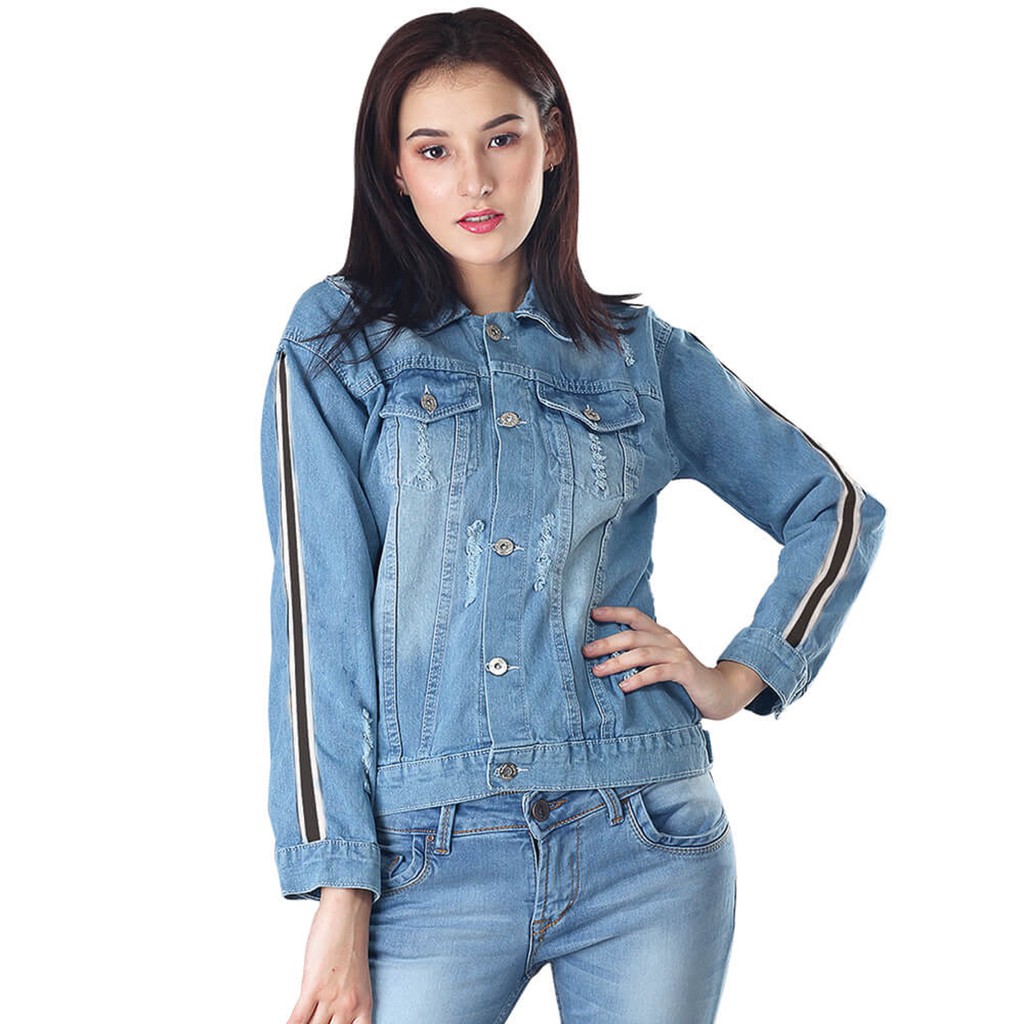 Jaket Jeans Distro Wanita List Destroyer Bio Wash Sobek Denim STT174 JSO Fashion Original Premium