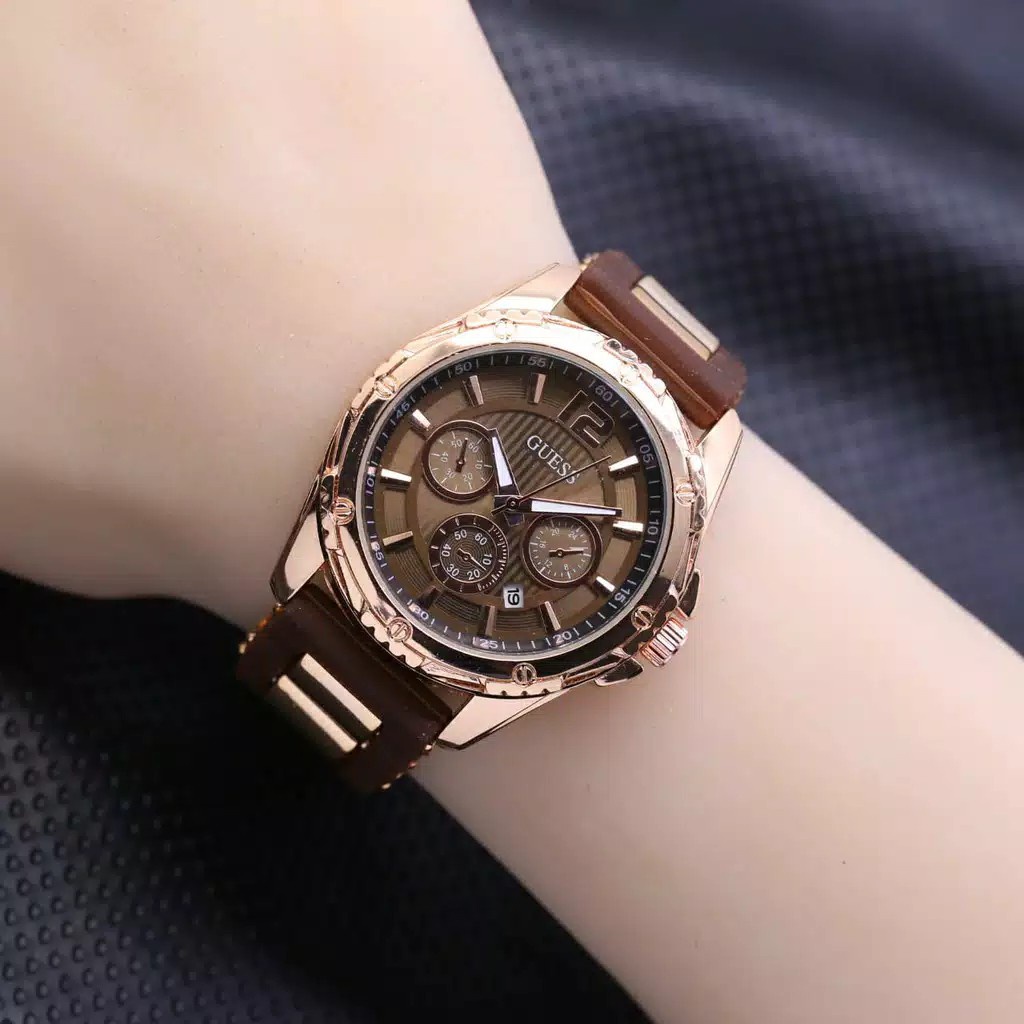 Jam Tangan Wanita Fashion 2701 Tali Rubber Tanggal Aktif Chrono Variasi Free Box &amp; Baterai