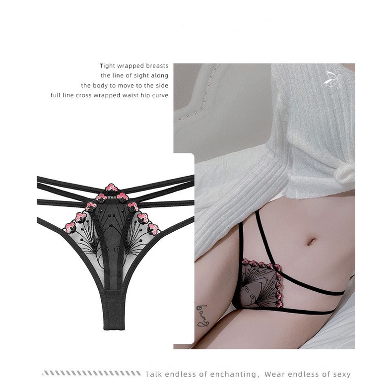 Sexy G String Renda Transparan Tali Celana Dalam Wanita Pinggang Rendah Hollow Keluar Mulus Thongs 3C230