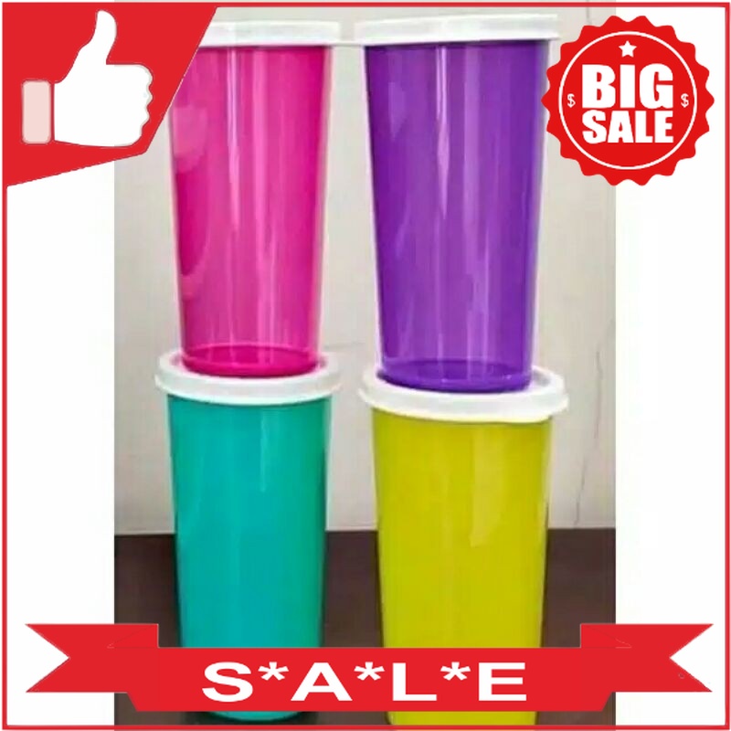 Tupperware Medium Tumbler 4pcs warna warni gelas bertutup Tupperware Original