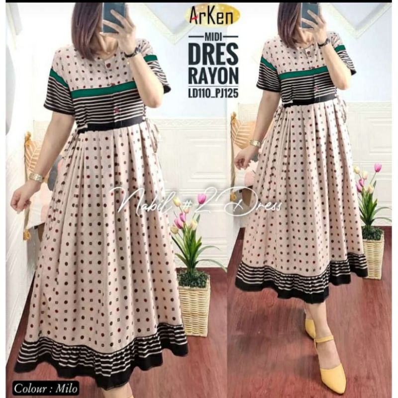 ARKEN//Midi Dress Rayon Arken Kekinian 2022 Gamis Terlaris Luna Wanita Dewasa