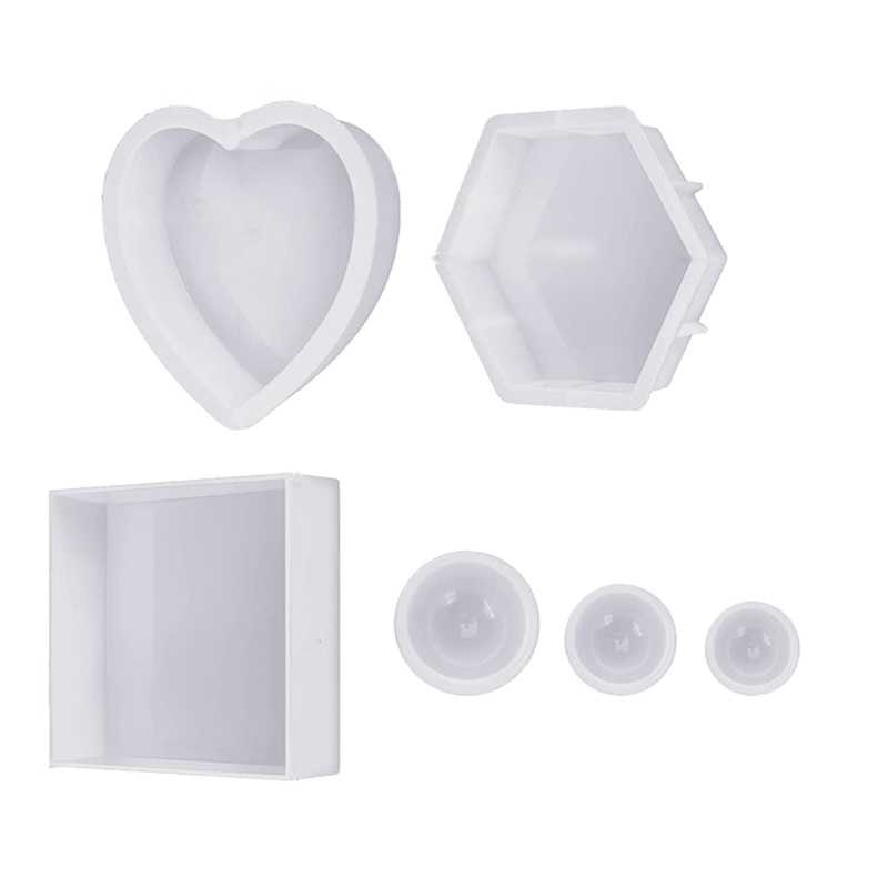 6pcs Cetakan Resin Bentuk Hati Geometris Heksagonal Bahan Silikon Untuk Hadiah Valentine Pernikahan