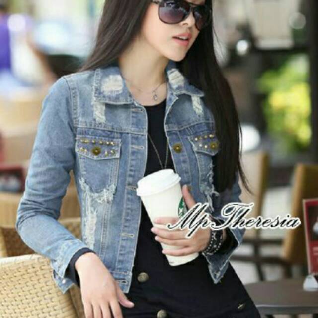 Jaket jeans jacket levis stud ripped sobek wanita Shopee Jaket jeans jacket levis stud ripped sobek wanita Shopee