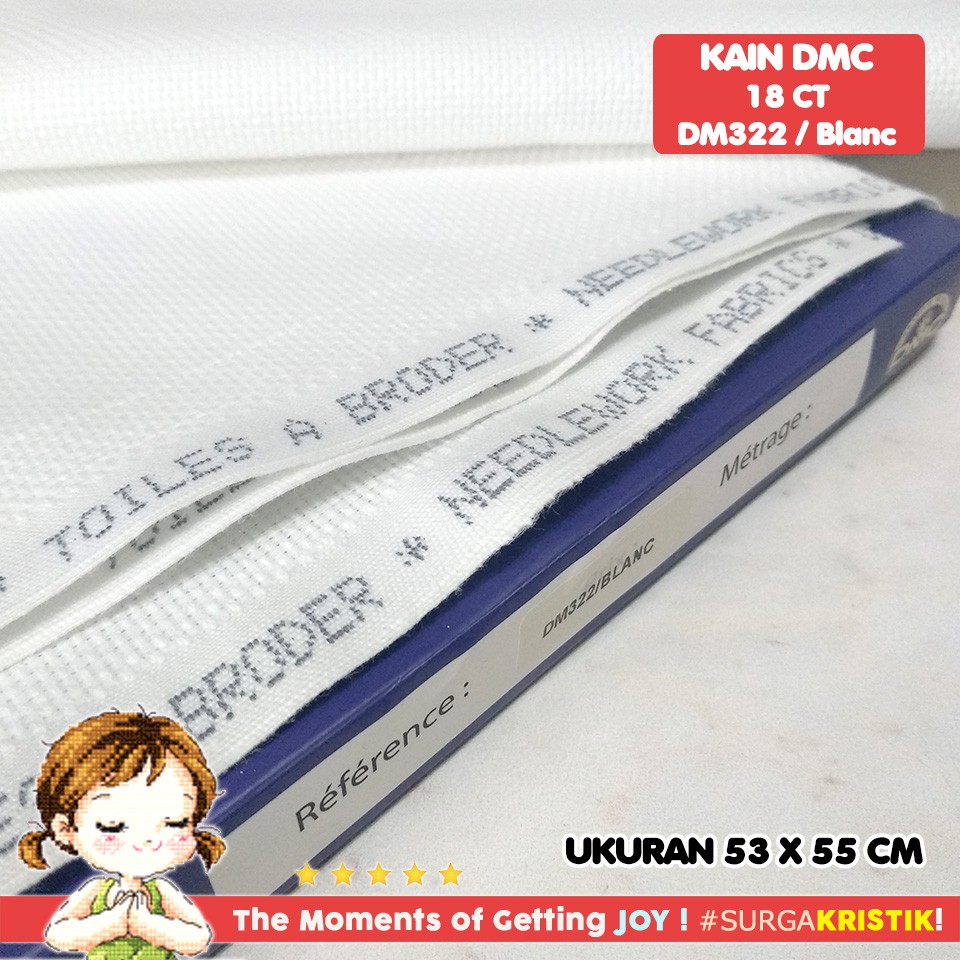 Kain Sulam Kristik Strimin Aida DMC 18ct BLANC Putih White DM322 Quarter - Kain Normal