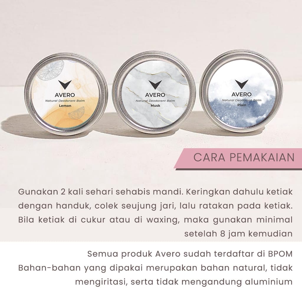 Deodorant Balm Avero Solid Deodoran Ketiak Alami BPOM Tanpa Alkohol &amp; Alumunium Pewangi Ketiak