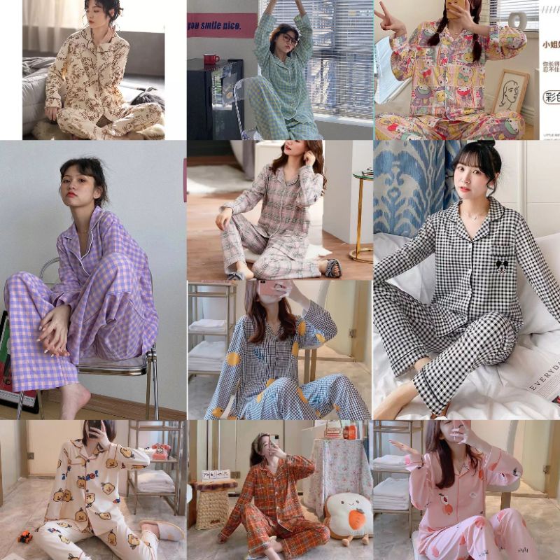 RULIF Baju tidur lengan panjang Piyama wanita pp import krah korean style