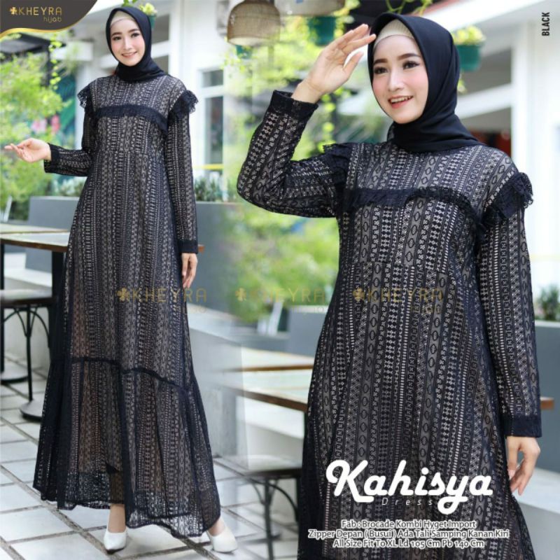 Gamis Brokat Kahisya Dress Original Kheyra LD 105 All Size Fit XL Gamis Brukat