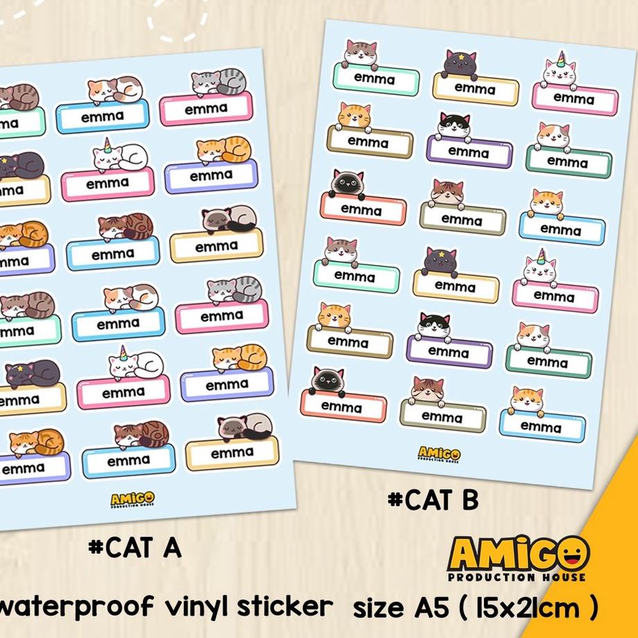 

⸨QeY♞⸩ ⭐️ Stiker Label Nama Anak Kucing Lucu Cute Cat Stiker Lucu Sticker Buku Sticker Custom Dog Animal //Super laris